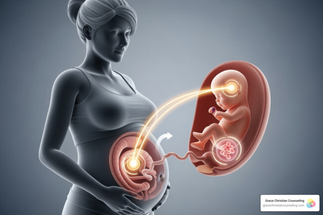 Detailed illustration of direct versus indirect cellular exposure during pregnancy