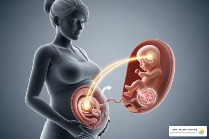 Detailed illustration of direct versus indirect cellular exposure during pregnancy