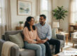 engaged couple discussing their future together