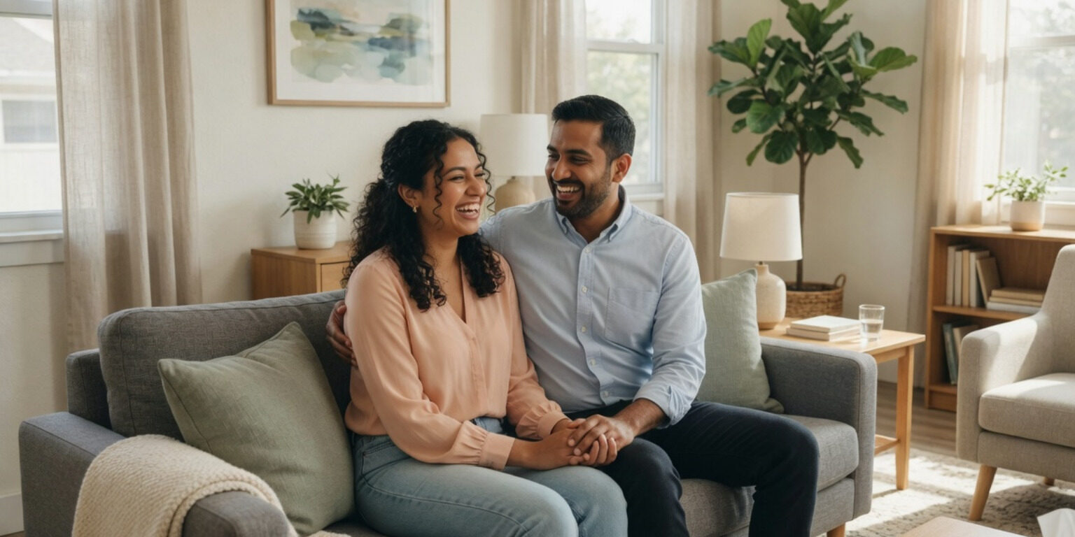 engaged couple discussing their future together