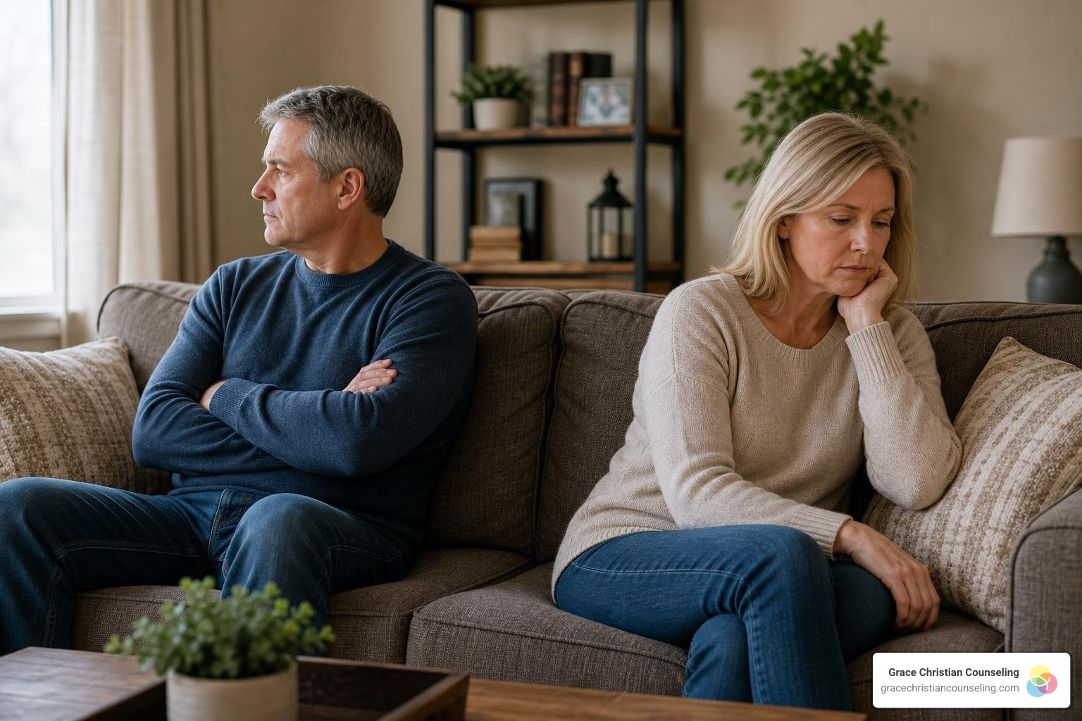 Pennsylvania faith-based marriage help couple on couch emotional disconnect