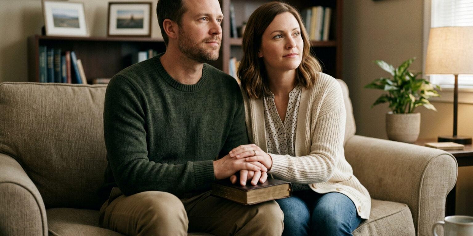 can-this-marriage-be-saved-insights-from-biblical-conflict-counseling-image biblical conflict resolution counseling couple on couch distant but hopeful