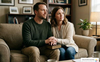 biblical conflict resolution counseling couple on couch distant but hopeful