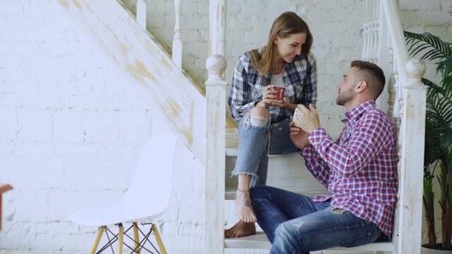 Couple having an intentional conversation over coffee without phones