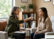 Licensed counselor guiding a client through EMDR bilateral stimulation in a calm office