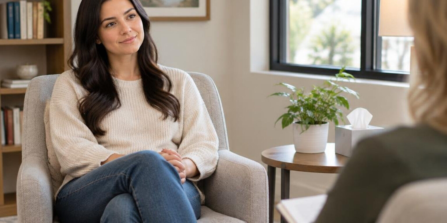 Person sitting peacefully in a counseling room