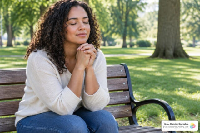 person finding calm through prayer